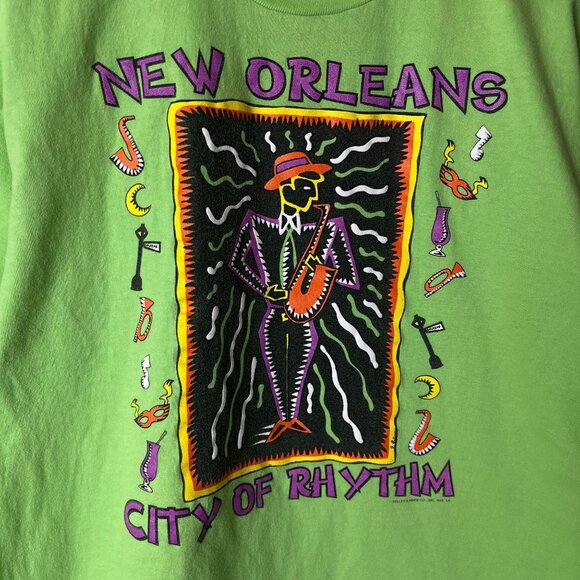 New Orleans T Shirt Vintage 90s Extra Large XL Adult Green Graphic Tee - Picture 15 of 16